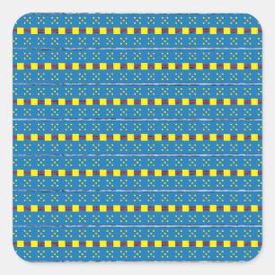 Blue and Yellow Geometric Ethnic Folk art pattern Square Sticker