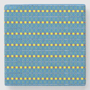 Blue and Yellow Geometric Ethnic Folk art pattern Stone Coaster