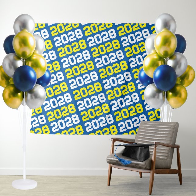 Blue and Yellow Graduation Class Year Backdrop Tapestry (Blue and Yellow Graduation Repeating Class Year Party Backdrop)