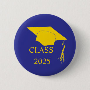 Blue and Yellow Graduation Hat 6 Cm Round Badge