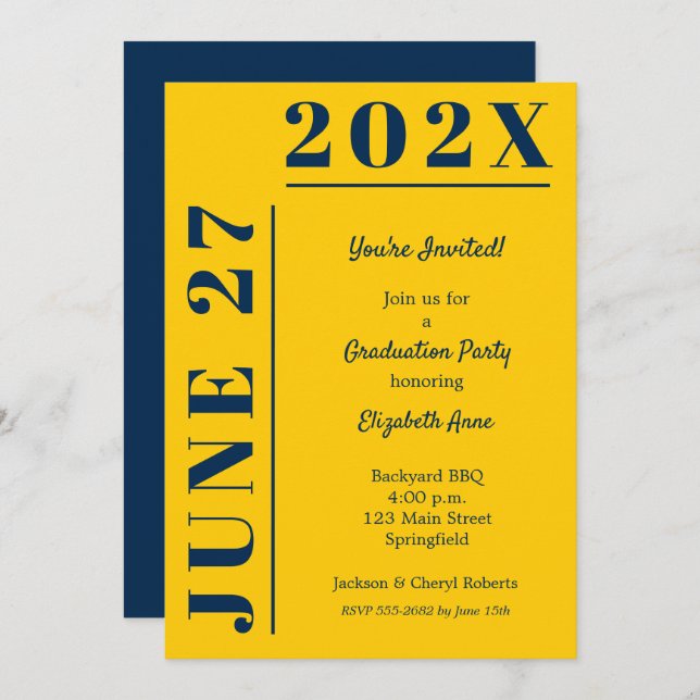 Blue and Yellow Graduation Party Invitation (Front/Back)
