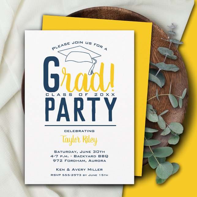 Blue and Yellow Graduation Party Invitation (Creator Uploaded)