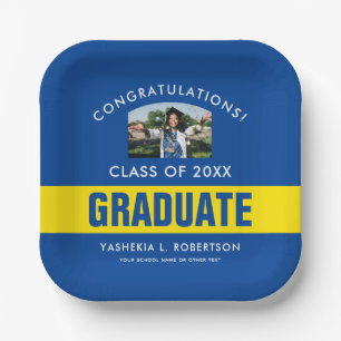 Blue and Yellow Graduation Personalised Photo Paper Plate