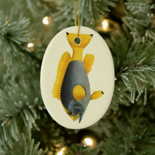 Blue and Yellow Grouper Fish, Vintage Marine Life Ceramic Tree Decoration