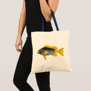Blue and Yellow Grouper Fish, Vintage Marine Life Tote Bag