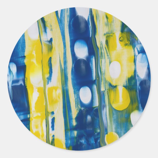 Blue and yellow  | handmade artwork  classic round sticker (Front)