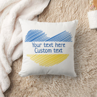 Blue and yellow heart. Custom text. Customisable Cushion