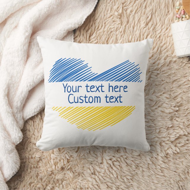 Blue and yellow heart. Custom text. Customisable Cushion (Blanket)