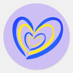 Blue and Yellow Heart on Lavender Ukraine Inspired Classic Round Sticker