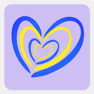 Blue and Yellow Heart on Lavender Ukraine Inspired Square Sticker