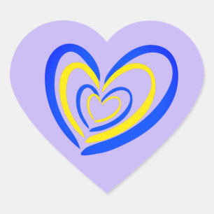 Blue and Yellow Heart on Lavender Ukraine Inspired Sticker