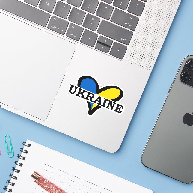 Blue and yellow heart, Ukrainian flag colours (Laptop w/ iPhone)