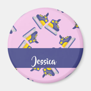 Blue and yellow ice skating shoes magnet