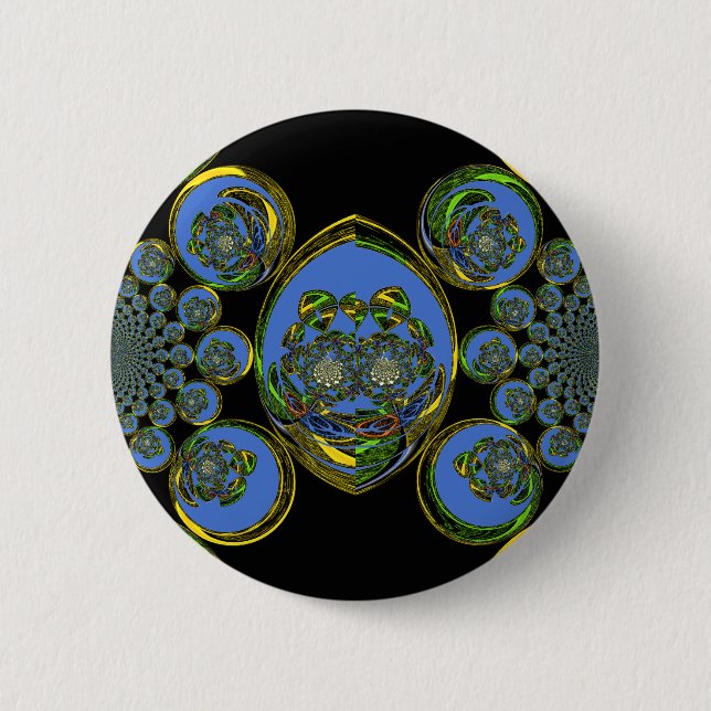 Blue and Yellow Kaleidoscope Art Print 6 Cm Round Badge (Front)