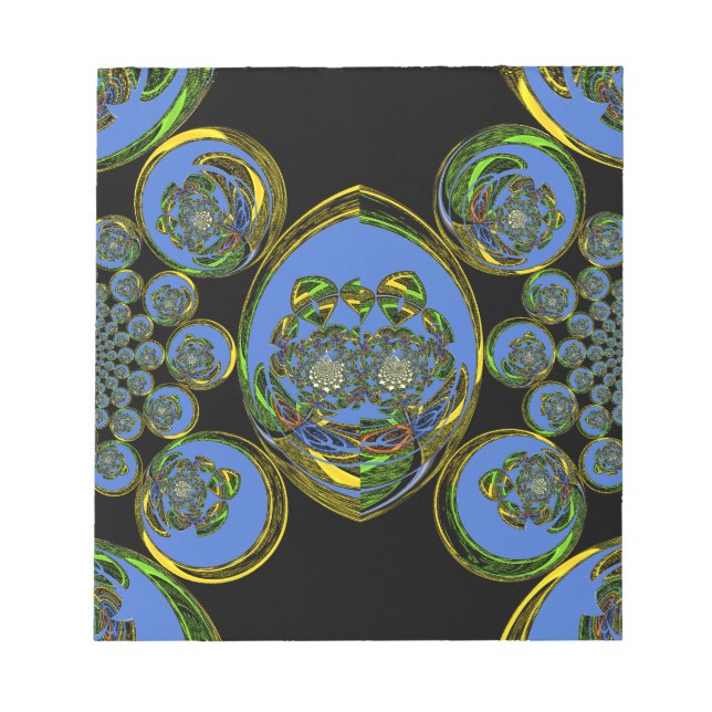 Blue and Yellow Kaleidoscope Art Print Notepad (Front)