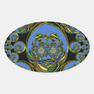 Blue and Yellow Kaleidoscope Art Print Oval Sticker