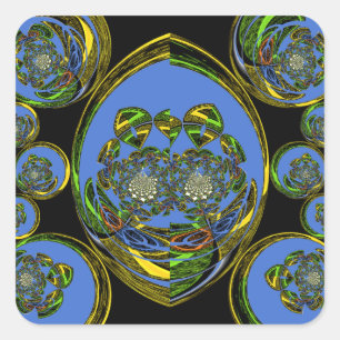 Blue and Yellow Kaleidoscope Art Print Square Sticker