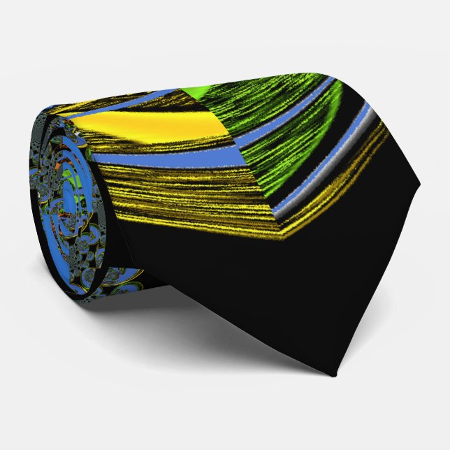 Blue and Yellow Kaleidoscope Art Print Tie (Rolled)