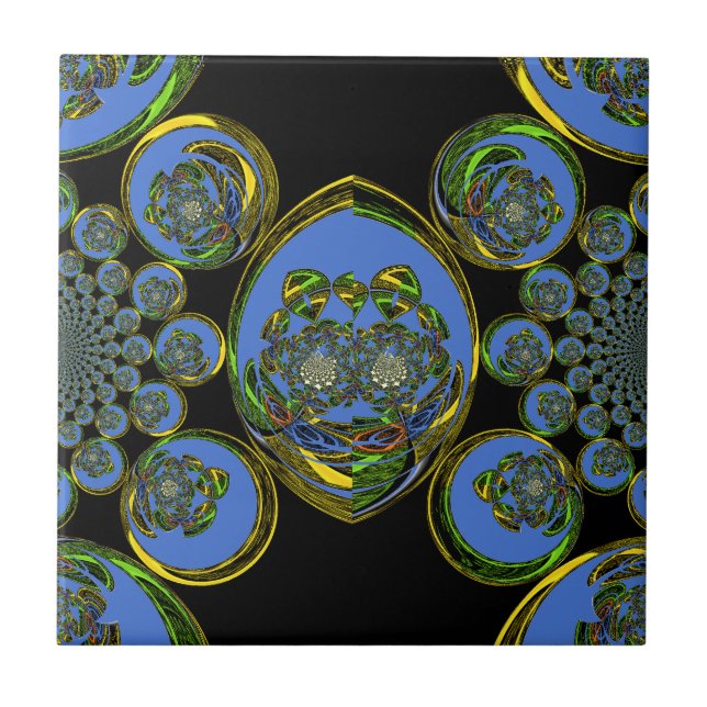 Blue and Yellow Kaleidoscope Art Print Tile (Front)