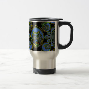 Blue and Yellow Kaleidoscope Art Print Travel Mug