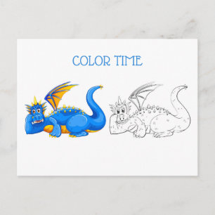 Blue and Yellow Laughing Dragon Colouring Activity Postcard