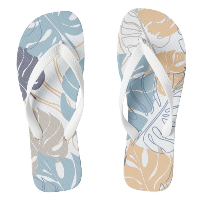 Blue and yellow leaf patterned jandals (Footbed)