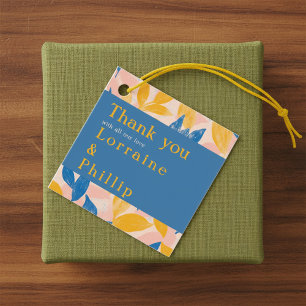 Blue and Yellow Leafy Botanical Wedding thank you Favour Tags