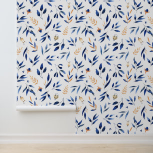 Blue and yellow leavs botanica seamless patterns w wallpaper