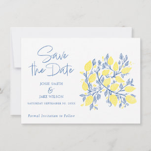 Blue and yellow Lemon vines save the date