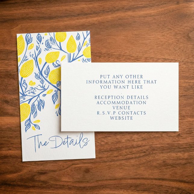Blue and yellow lemon vines wedding the details enclosure card (Blue and yellow lemon vines wedding the details enclosure card.)
