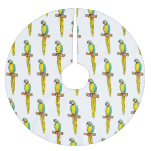 Blue-and-yellow macaw bird cartoon illustration brushed polyester tree skirt