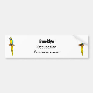 Blue-and-yellow macaw bird cartoon illustration bumper sticker
