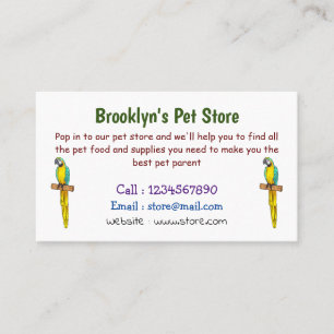 Blue-and-yellow macaw bird cartoon illustration business card