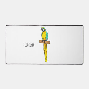 Blue-and-yellow macaw bird cartoon illustration desk mat
