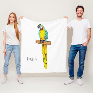 Blue-and-yellow macaw bird cartoon illustration fleece blanket