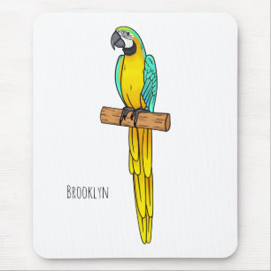 Blue-and-yellow macaw bird cartoon illustration mouse pad