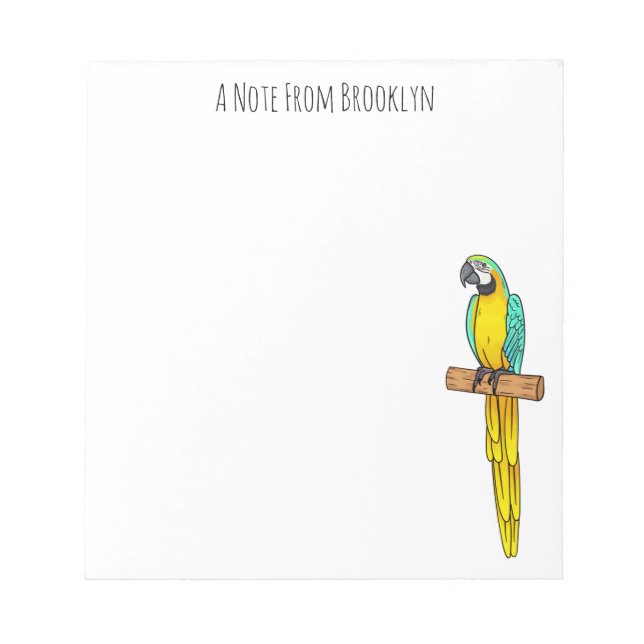 Blue-and-yellow macaw bird cartoon illustration notepad (Front)