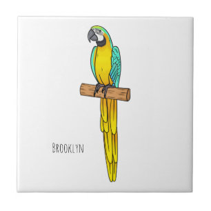 Blue-and-yellow macaw bird cartoon illustration  tile