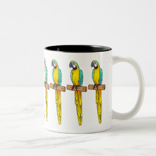 Blue-and-yellow macaw bird cartoon illustration Two-Tone coffee mug