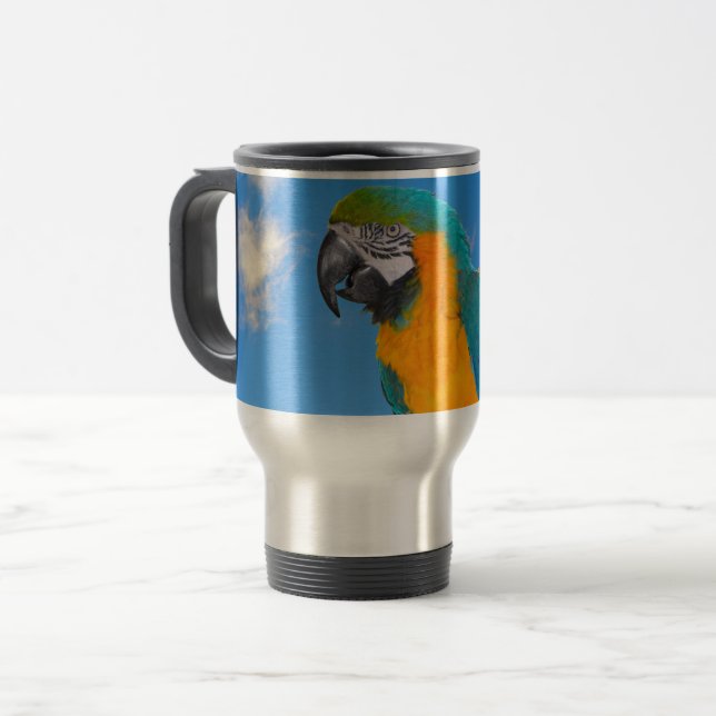 Blue and yellow macaw  travel mug (Front Left)