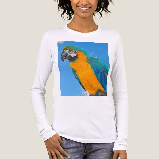 Blue and yellow macaw  Tri-Blend shirt (Front)