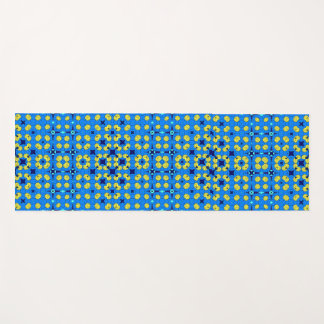 Blue and yellow mandala style motif yoga mat