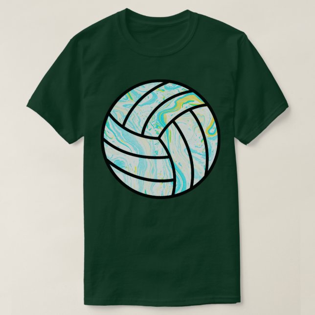 Blue And Yellow Marbled Volleyball  T-Shirt (Design Front)