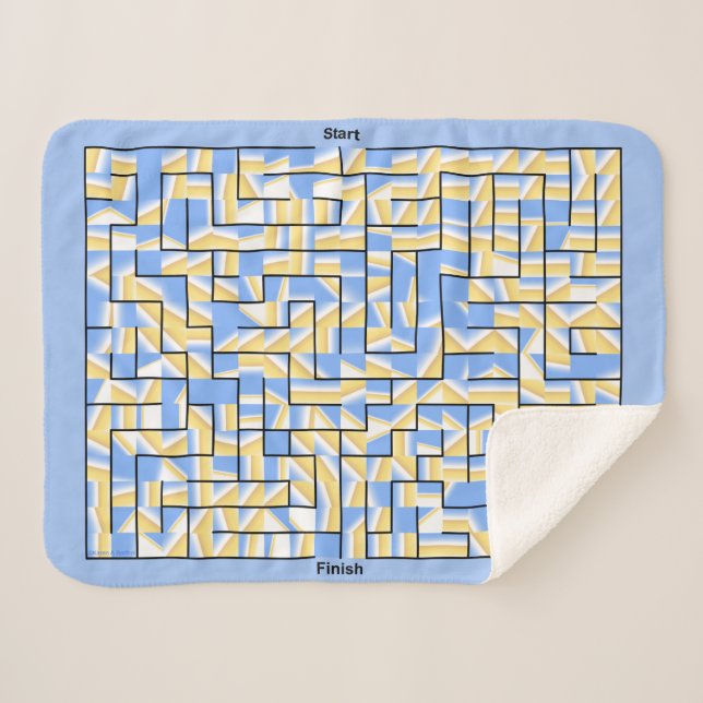 Blue and Yellow Maze Sherpa Blanket (Front (Horizontal))