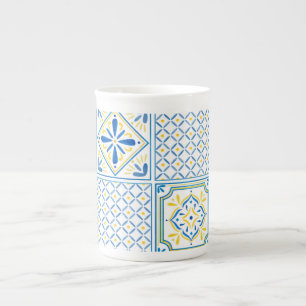 Blue and Yellow Mediterranean Italian Tile Bone China Mug