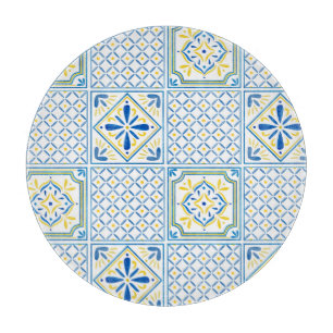 Blue and Yellow Mediterranean Italian Tile Cutting Board