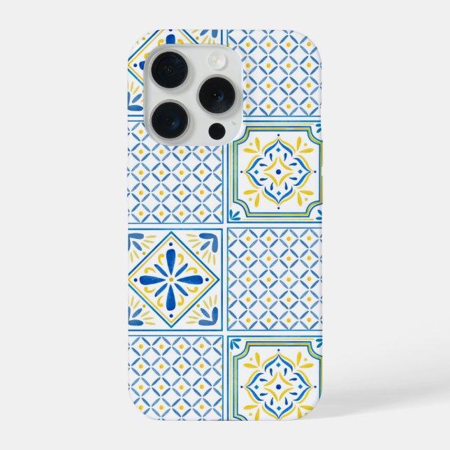 Blue and Yellow Mediterranean Italian Tile iPhone Case (Back)