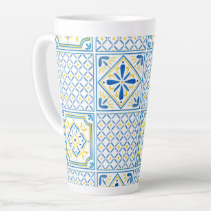 Blue and Yellow Mediterranean Italian Tile Latte Mug
