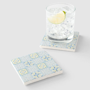 Blue and Yellow Mediterranean Italian Tile Stone Coaster