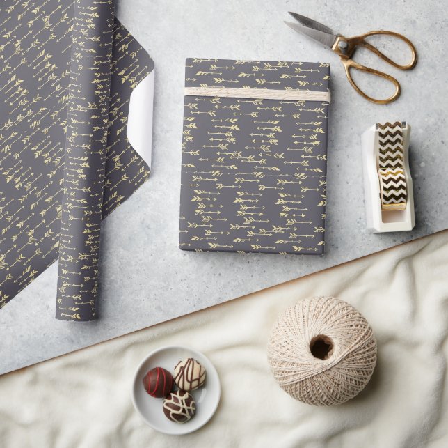 blue and yellow minimalist boho arrow pattern wrapping paper (Crafts)